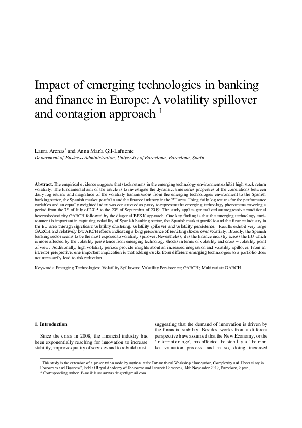(PDF) Impact of emerging technologies in banking and finance in Europe ...