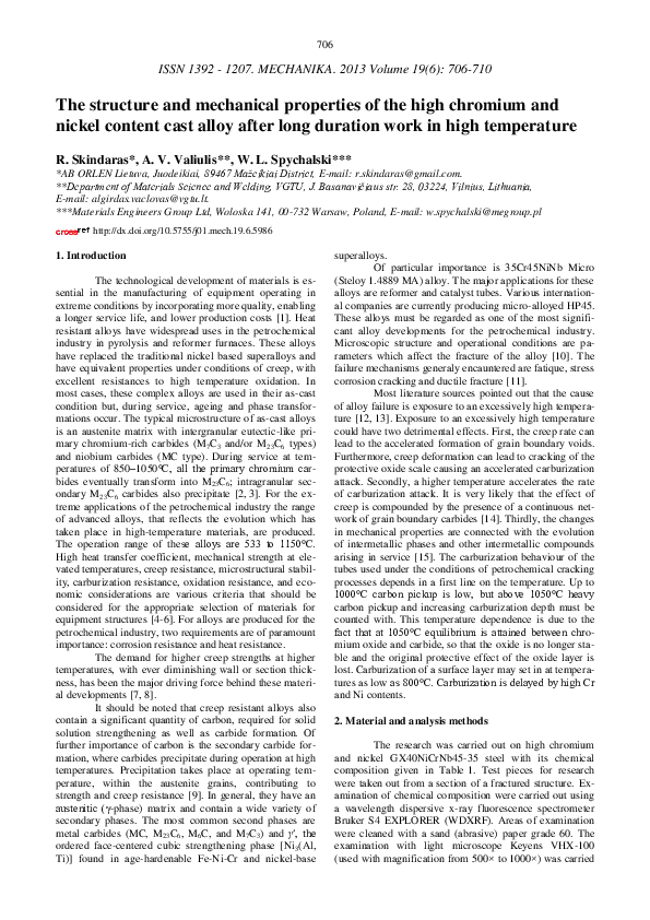 (PDF) The structure and mechanical properties of the high chromium and ...