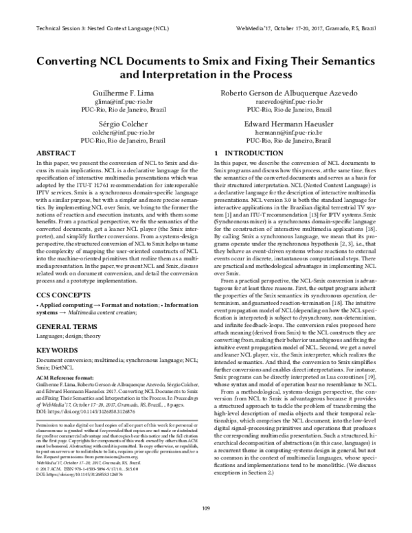 (PDF) Converting NCL Documents to Smix and Fixing Their Semantics and ...