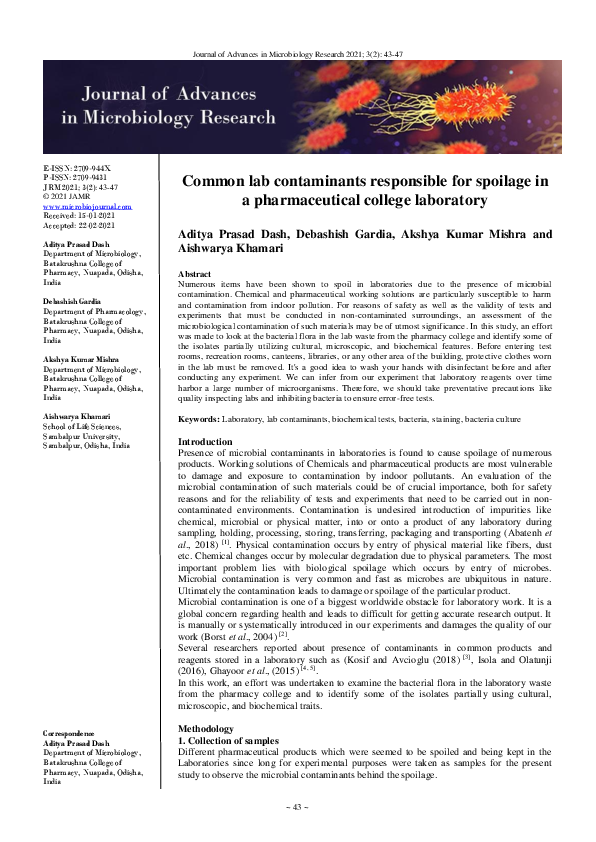 (PDF) Common lab contaminants responsible for spoilage in a