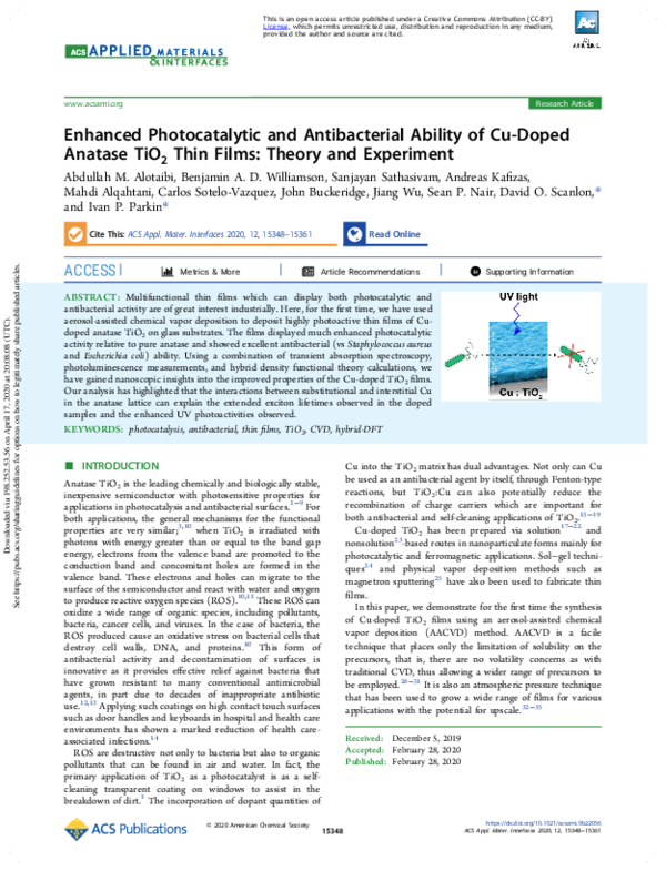 (PDF) Enhanced Photocatalytic and Antibacterial Ability of Cu-Doped ...