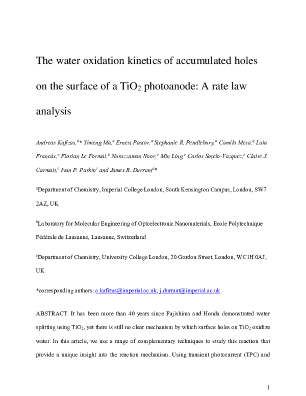 (PDF) Water Oxidation Kinetics of Accumulated Holes on the Surface of a ...