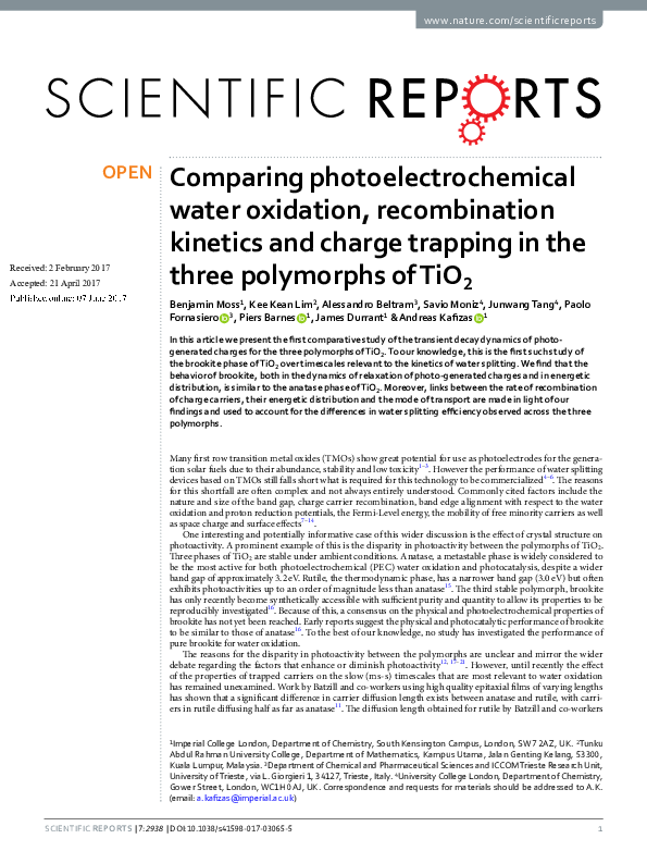 (PDF) Comparing photoelectrochemical water oxidation, recombination ...
