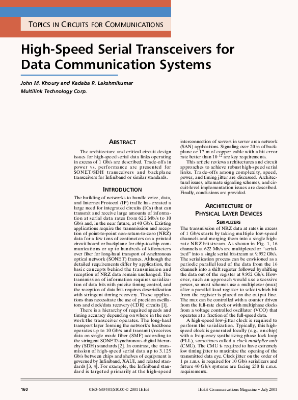 (PDF) High speed serial transceivers for data communication systems