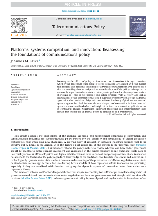 (PDF) Platforms, systems competition, and innovation: Reassessing the ...