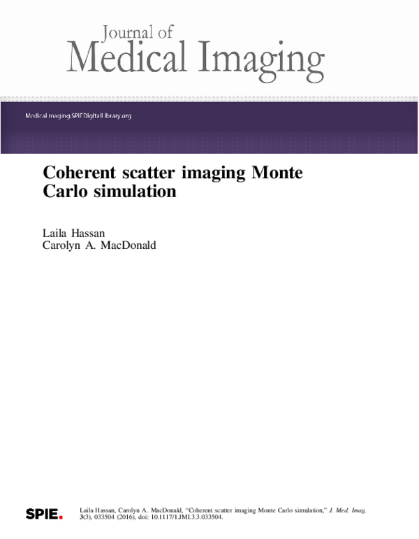 (PDF) Coherent scatter imaging Monte Carlo simulation