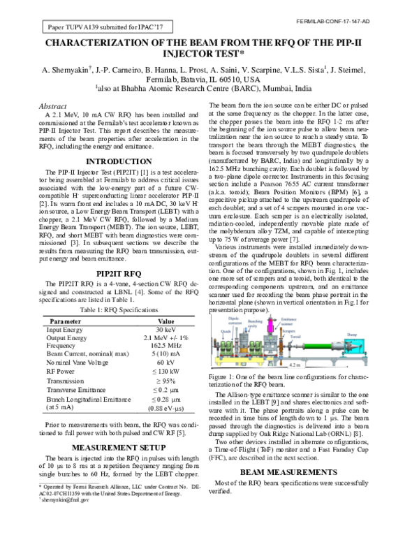 (PDF) Characterization of the beam from the RFQ of the PIP-II Injector Test