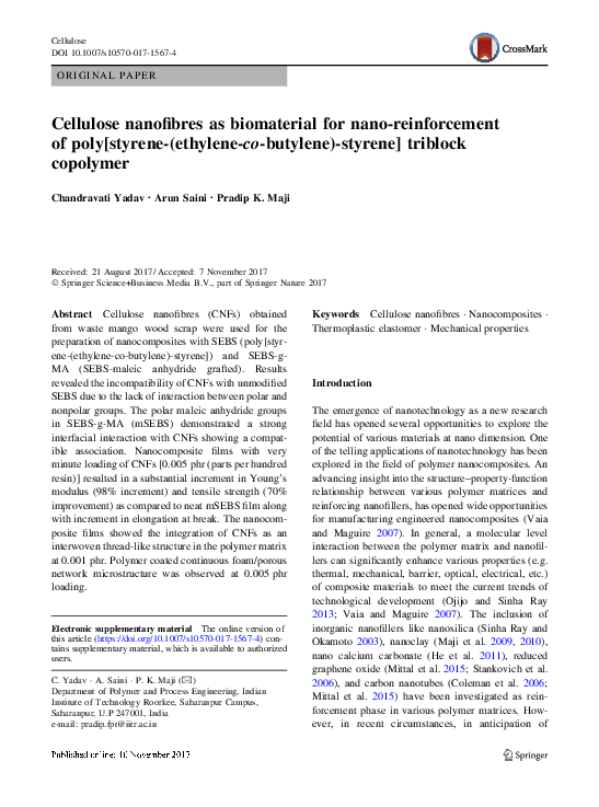 (PDF) Cellulose nanofibres as biomaterial for nano-reinforcement of ...