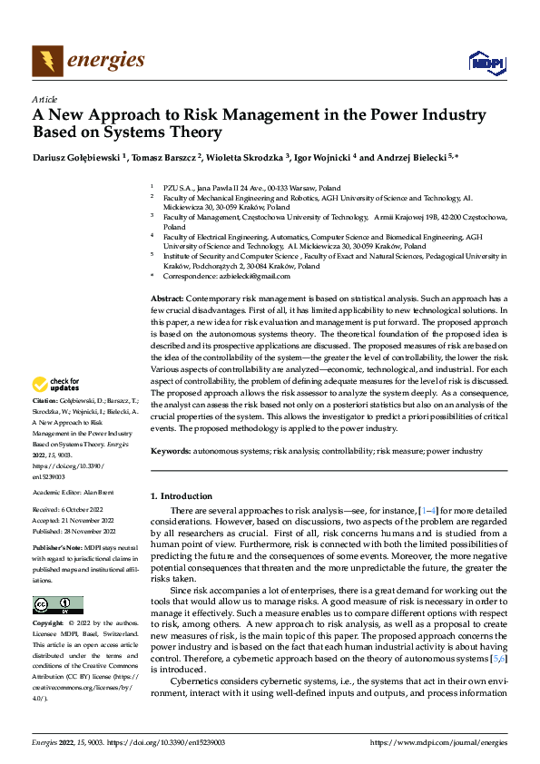 (PDF) A New Approach to Risk Management in the Power Industry Based on ...