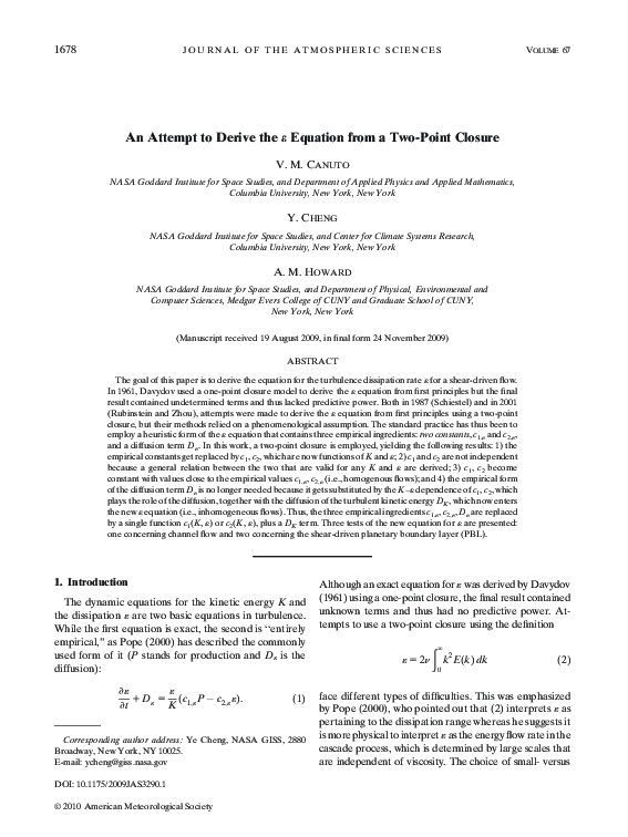 (PDF) An Attempt to Derive the ɛ Equation from a Two-Point Closure