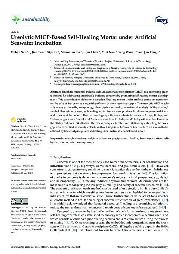(PDF) Ureolytic MICP-Based Self-Healing Mortar under Artificial ...