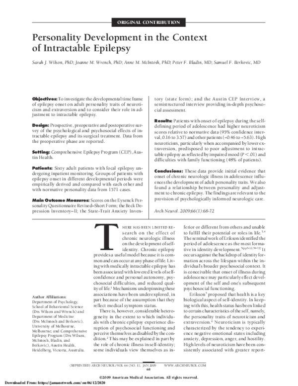 (PDF) Personality Development in the Context of Intractable Epilepsy ...