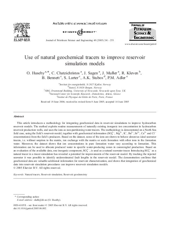 (PDF) Use of natural geochemical tracers to improve reservoir ...