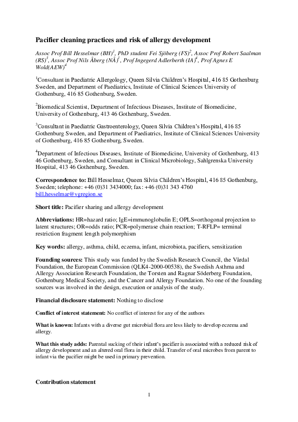 (PDF) Pacifier cleaning practices and risk of allergy development