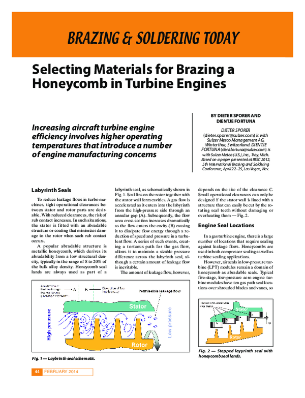 (PDF) Selecting Materials for Brazing a Honeycomb in Turbine Engines