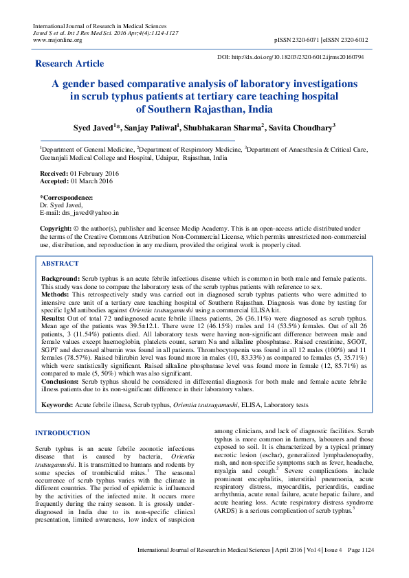 (PDF) A gender based comparative analysis of laboratory investigations ...