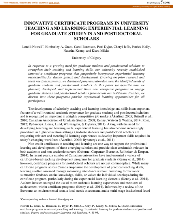 (PDF) Innovative Certificate Programs in University Teaching and ...