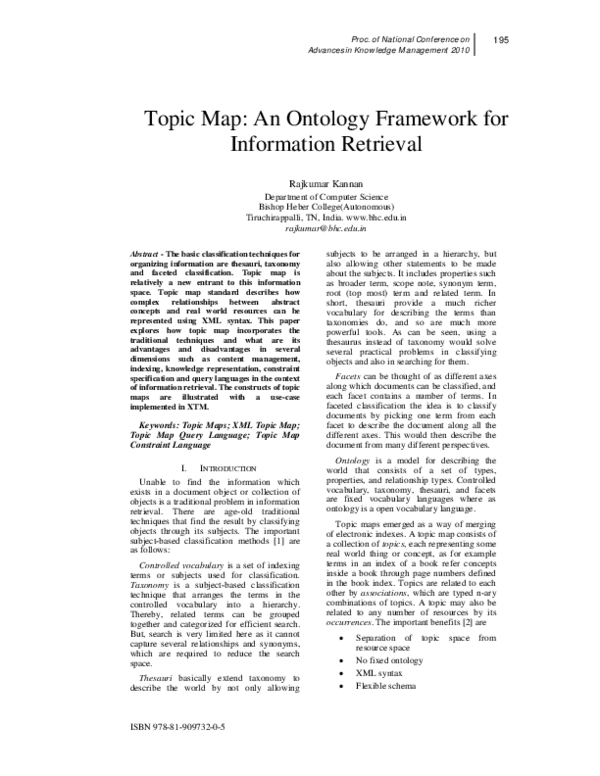 (PDF) Topic Map: An ontology framework for information retrieval