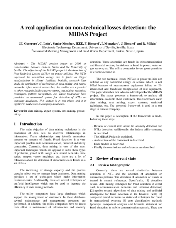 (PDF) A Real Application on Non-technical Losses Detection: the MIDAS ...