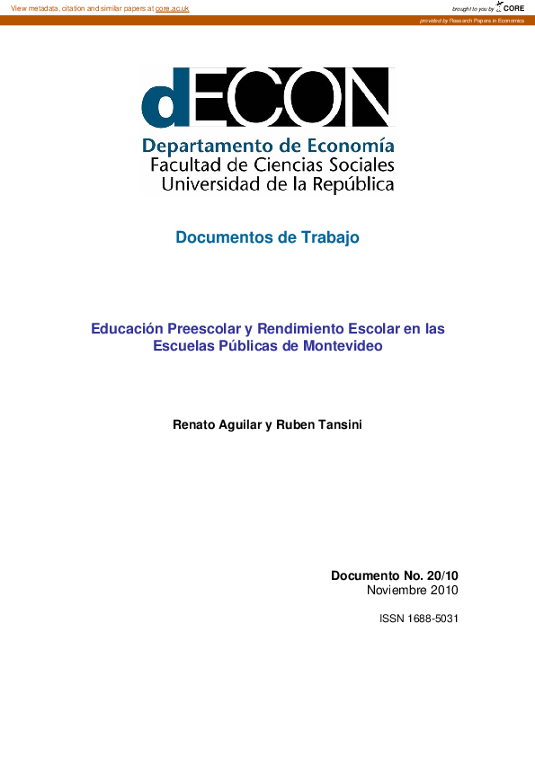 (PDF) Educación Preescolar y Rendimiento Escolar en las Escuelas
