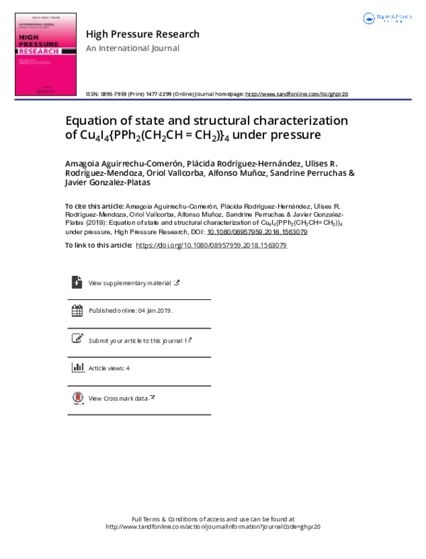 (PDF) Equation of state and structural characterization of Cu4I4{PPh2 ...
