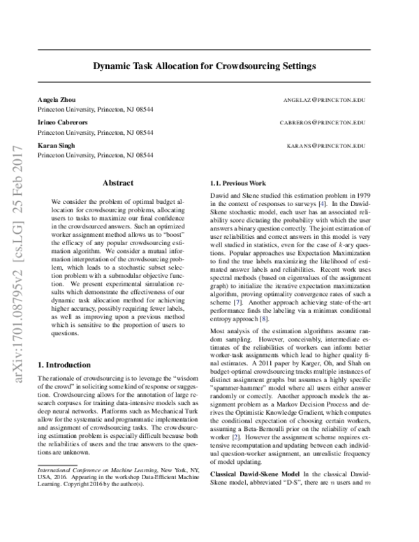 Pdf Dynamic Task Allocation For Crowdsourcing Settings