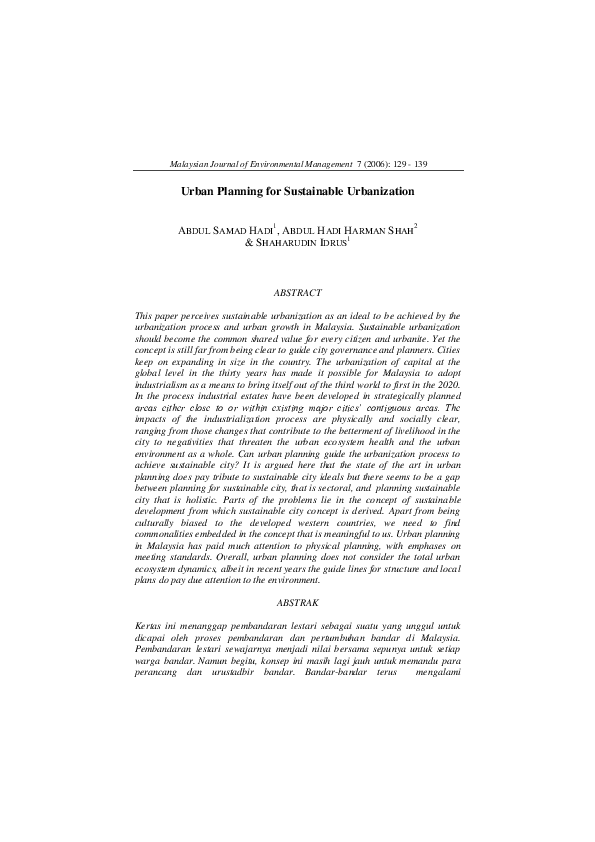 (PDF) Urban Planning for Sustainable Urbanization