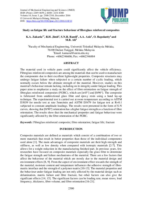 (PDF) Study on fatigue life and fracture behaviour of fibreglass ...