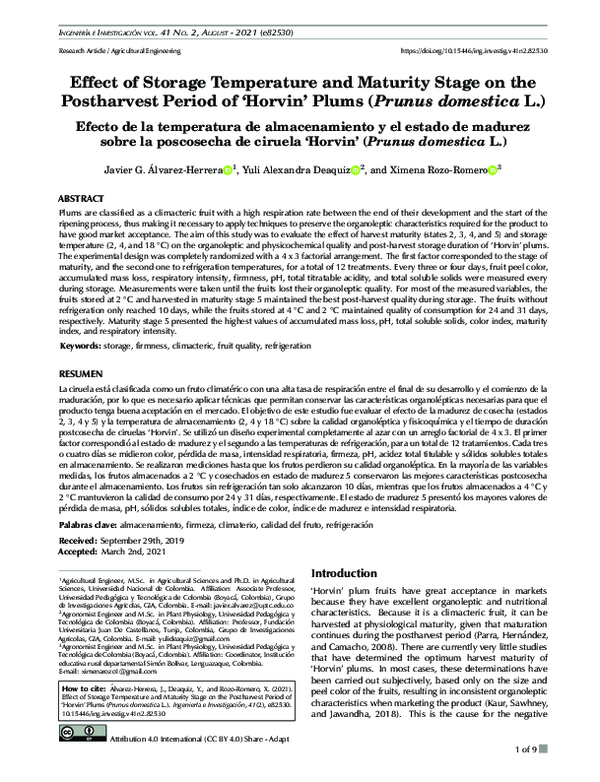 (PDF) Effect of storage temperature and maturity stage on the ...