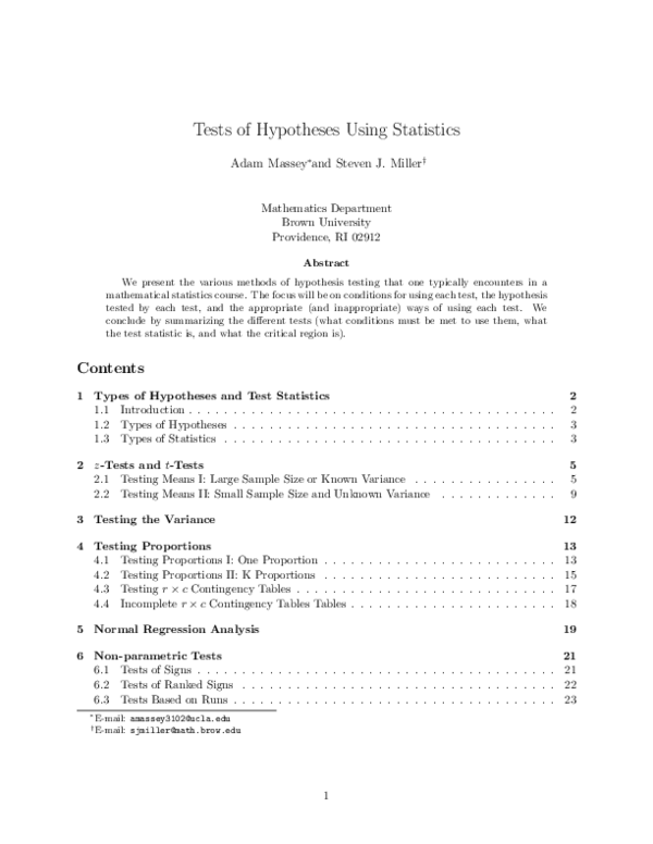 (PDF) Tests of Hypotheses Using Statistics