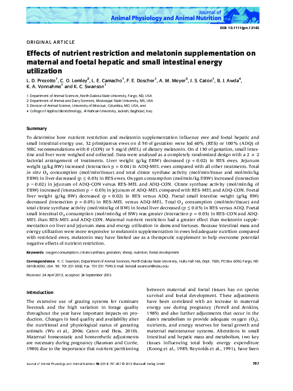 (PDF) Effects of nutrient restriction and melatonin supplementation on ...