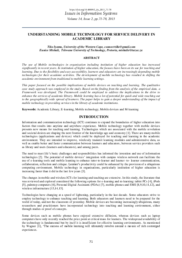 (PDF) Understanding Mobile Technology for Service Delivery in Academic ...