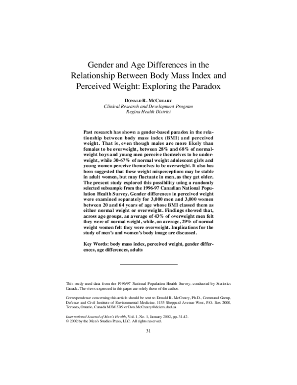 (PDF) Gender and Age Differences in the Relationship Between Body Mass ...