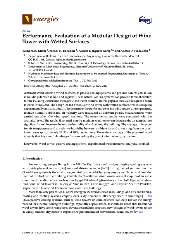 (PDF) Performance Evaluation of a Modular Design of Wind Tower with ...