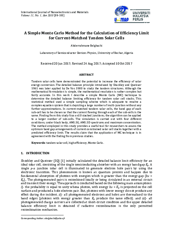 (PDF) A Simple Monte Carlo Method for the Calculation of Efficiency ...