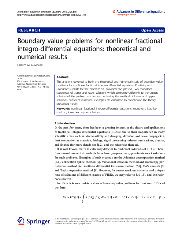 (PDF) Boundary value problems for nonlinear fractional differential ...