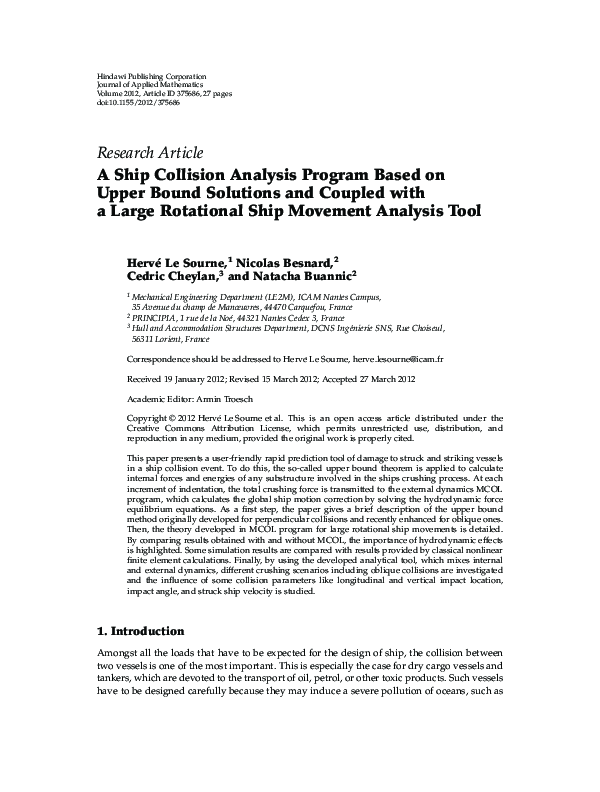 (PDF) A Ship Collision Analysis Program Based on Upper Bound Solutions ...