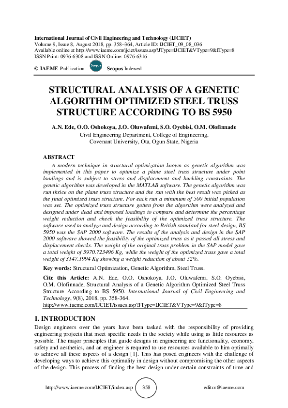 (PDF) Structural Analysis of a Genetic Algorithm Optimized Steel Truss ...