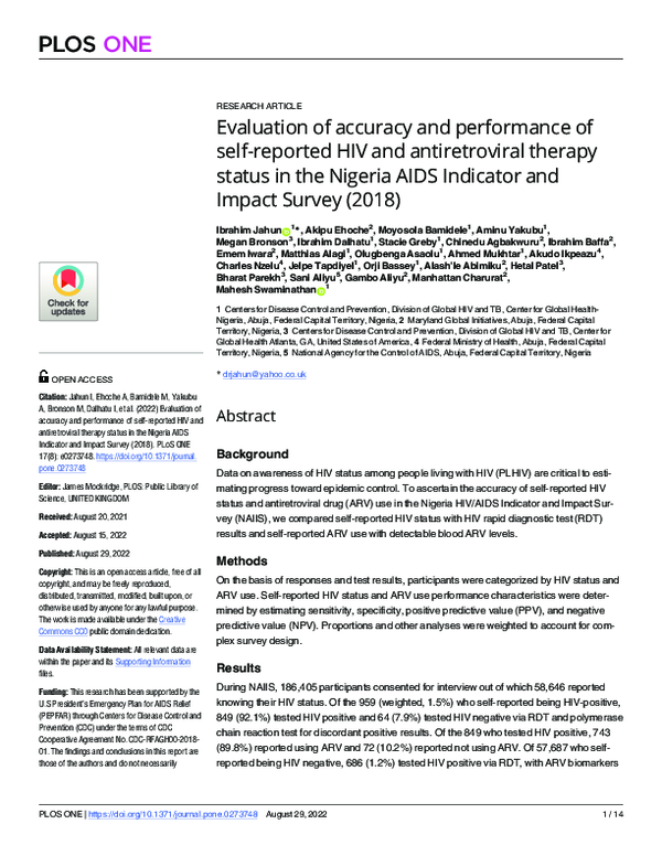 (PDF) Evaluation of accuracy and performance of self-reported HIV and ...
