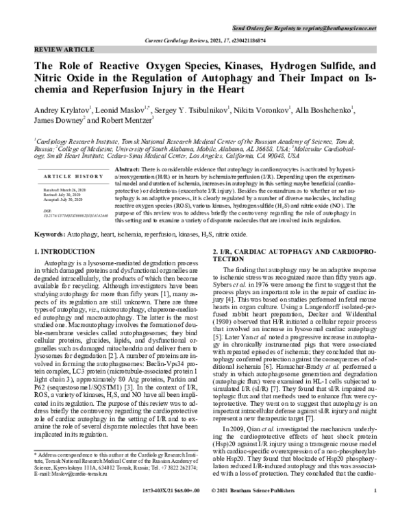 (PDF) The Role of Reactive Oxygen Species, Kinases, Hydrogen Sulfide ...