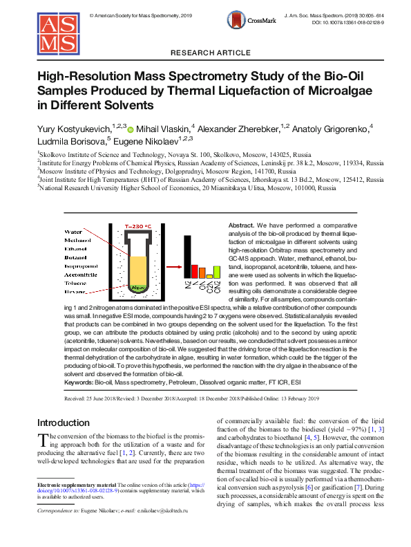 (PDF) High-Resolution Mass Spectrometry Study of the Bio-Oil Samples ...