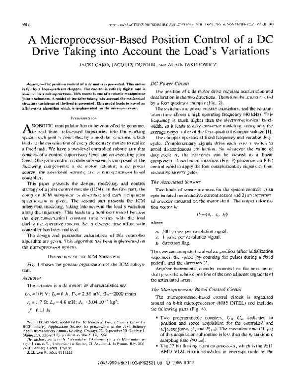 (PDF) A Microprocessor-Based Position Control of a DC Drive Taking into ...