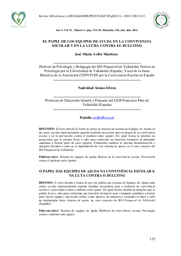 (PDF) El papel de los equipos de ayuda en la convivencia escolar y en ...