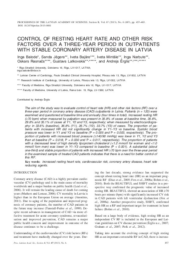(PDF) Control of Resting Heart Rate and Other Risk Factors Over a Three ...