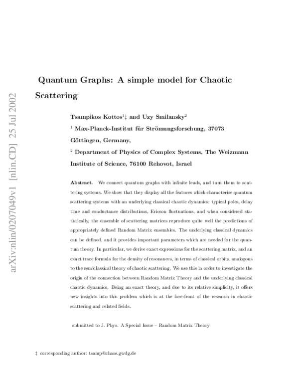 (PDF) Quantum graphs: a simple model for chaotic scattering