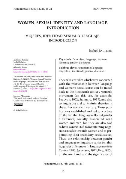 (PDF) Women, Sexual Identity and Language. Introduction