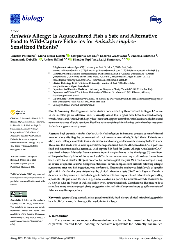(PDF) Anisakis Allergy: Is Aquacultured Fish a Safe and Alternative ...