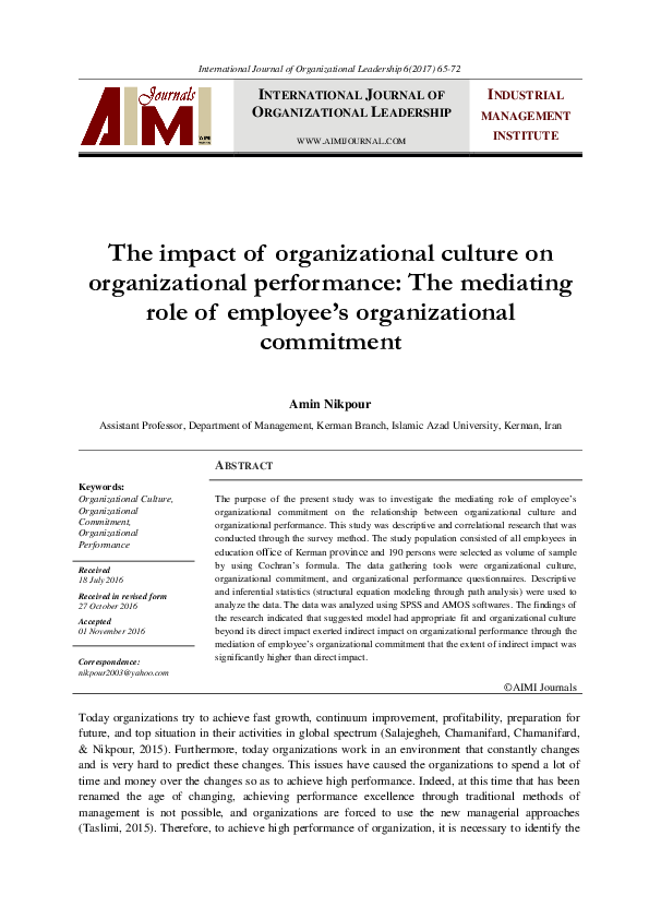 (PDF) The Impact of Organizational Culture on Organizational ...