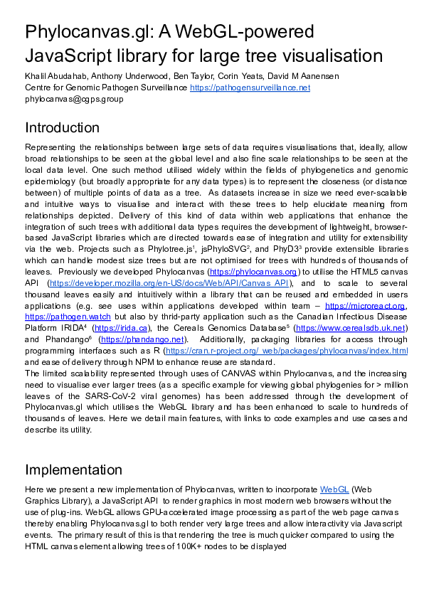 (PDF) Phylocanvas.gl A GLpowered JavaScript library for large tree