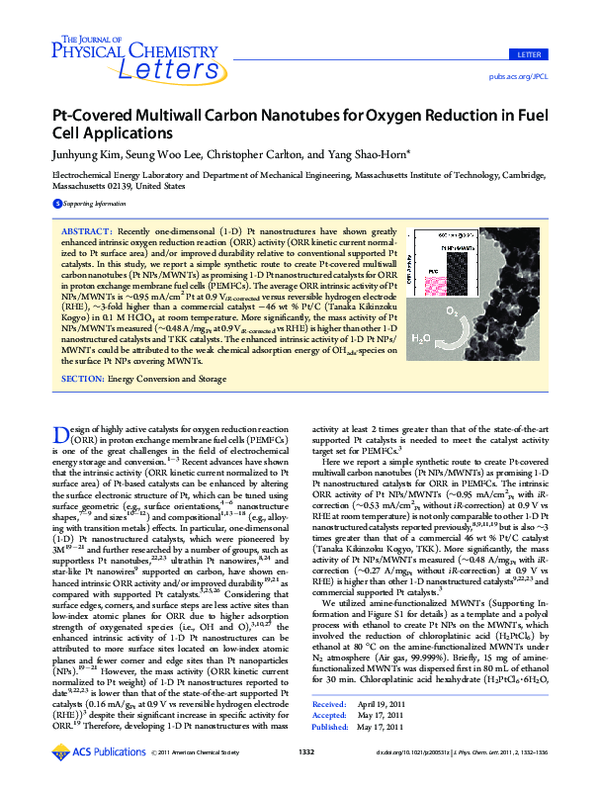 (PDF) Pt-Covered Multiwall Carbon Nanotubes for Oxygen Reduction in ...
